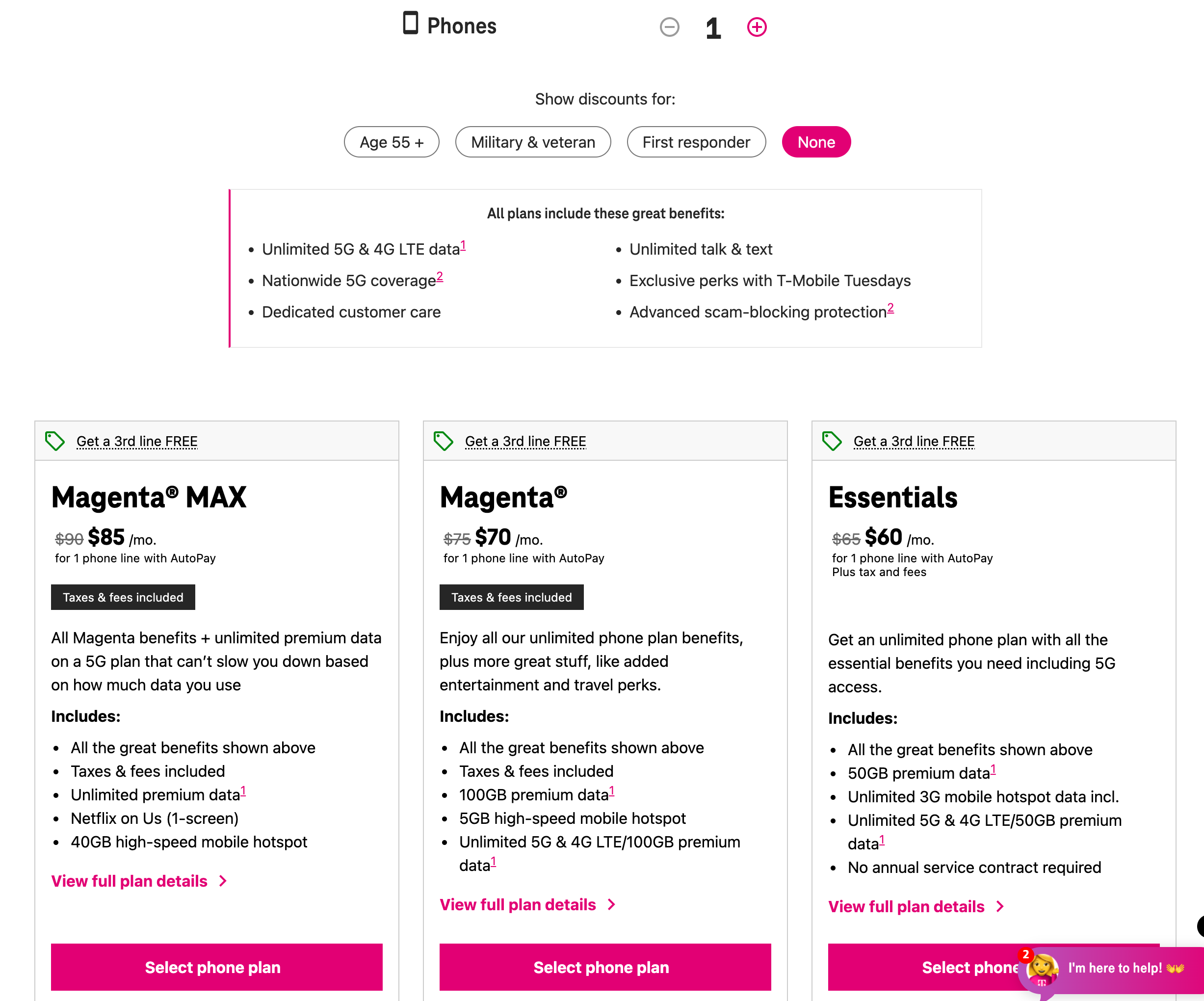 T-mobile plan price